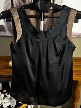 Banana Republic Black and Taupe Satin-Look Top